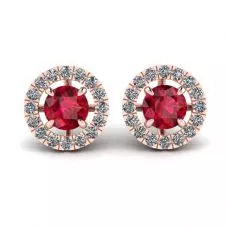 Ruby Stud Earrings with Detachable Diamond Halo Jacket Rose Gold