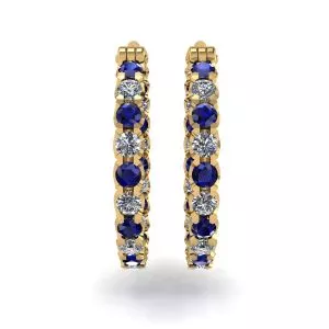 Diamond and Sapphire Hoop Earrings Yellow Gold - Photo 1