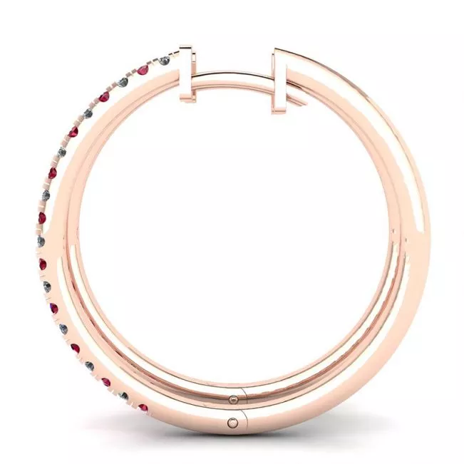 Rose Gold Hoop Earrings with Rubies and Diamonds - Photo 1