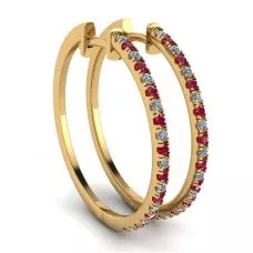 Yellow Gold Hoop Earrings with Rubies and Diamonds 