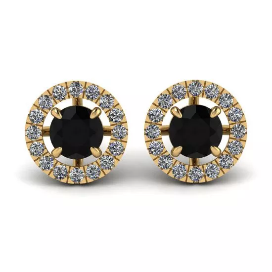 5 mm Black Diamond Studs with Detachable Halo Jackets Yellow Gold, Enlarge image 1