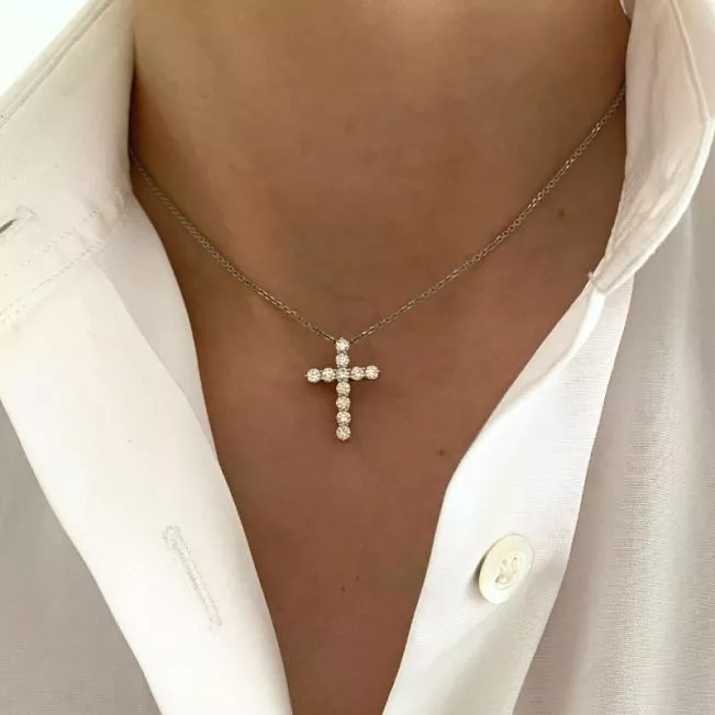 Cross Necklace with 11 diamonds (2х1.5 cm) - Photo 1