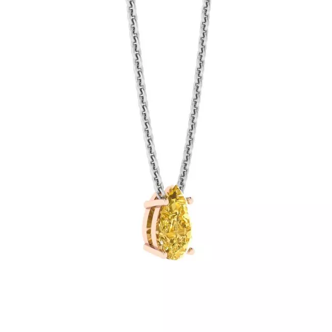Pear Shaped Fancy Yellow Diamond Chain Necklace Rose Gold - Photo 1