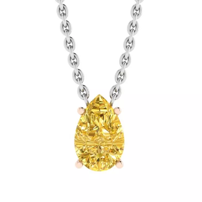 Pear Shaped Fancy Yellow Diamond Chain Necklace Rose Gold