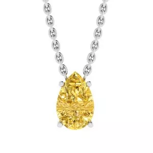 Pear Shaped Fancy Yellow Diamond Chain Necklace White Gold